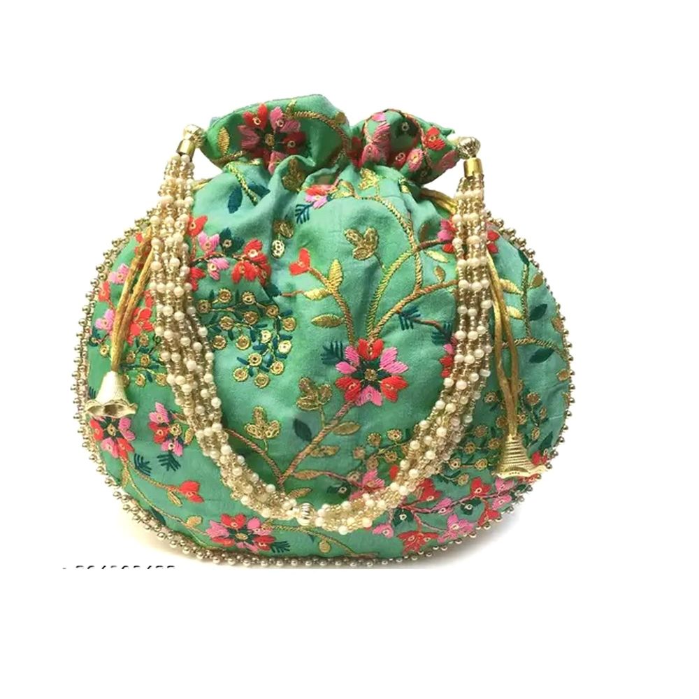 Indian Potli Bag Ethnic Desner Floral Embroidered Traditional ^-^